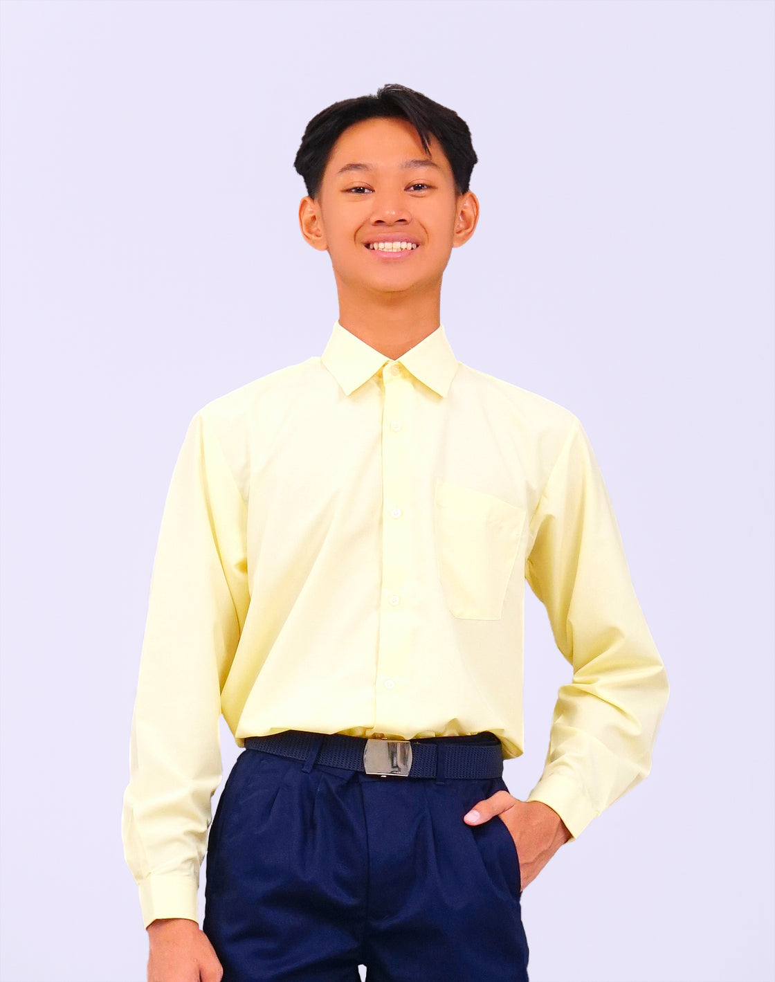 Canggih – Kemeja Sekolah Lengan Panjang (Kolar Keras)  – Kuning Cair CP021-LYL image 2
