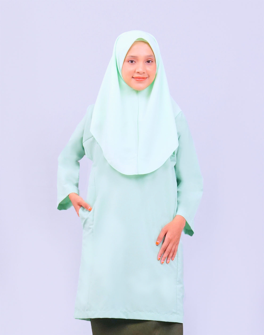 Canggih – Baju Sekolah Lengan Panjang(Berkolar bulat) – Hijau Muda CP009-LGR image 0