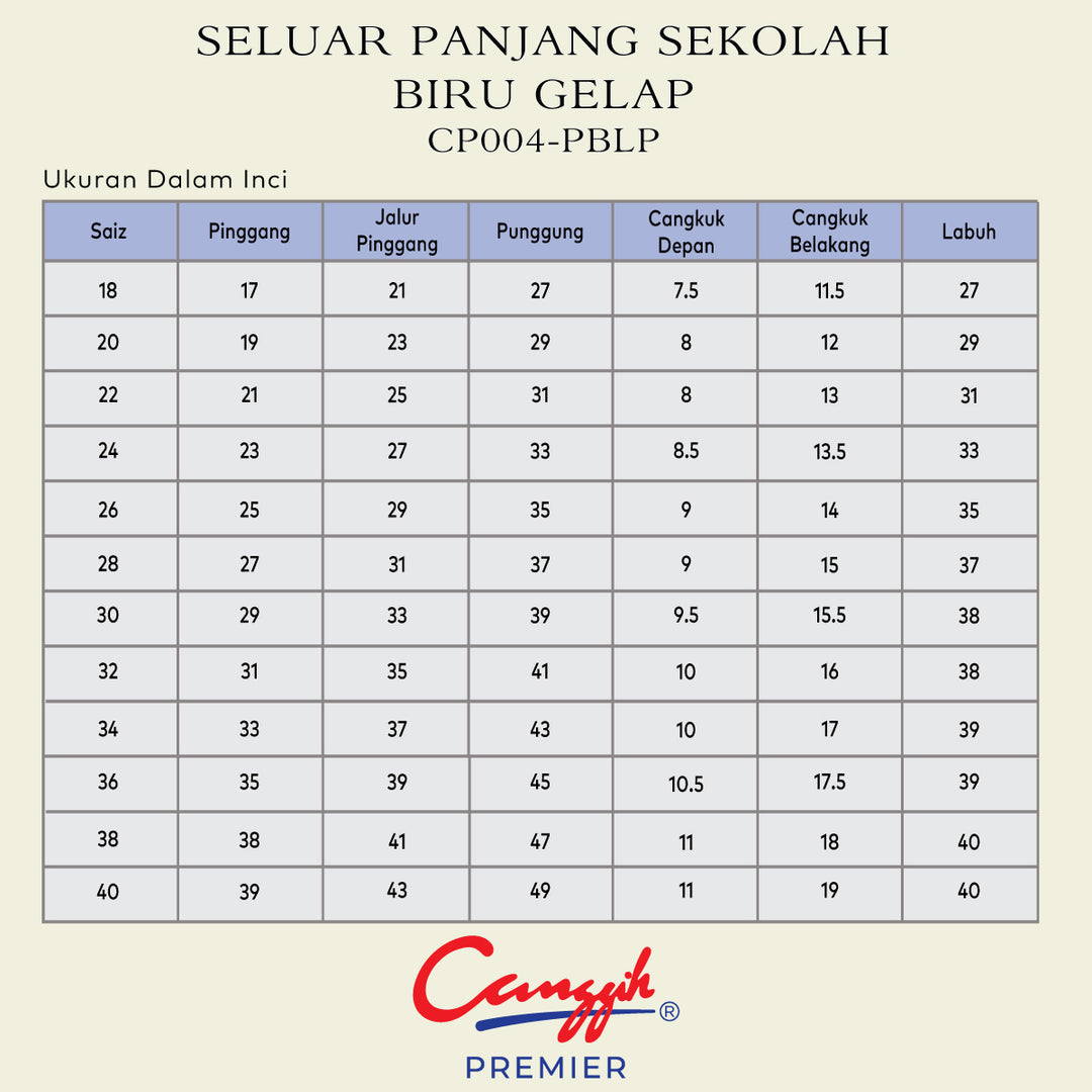 Seluar Panjang Sekolah Biru Gelap