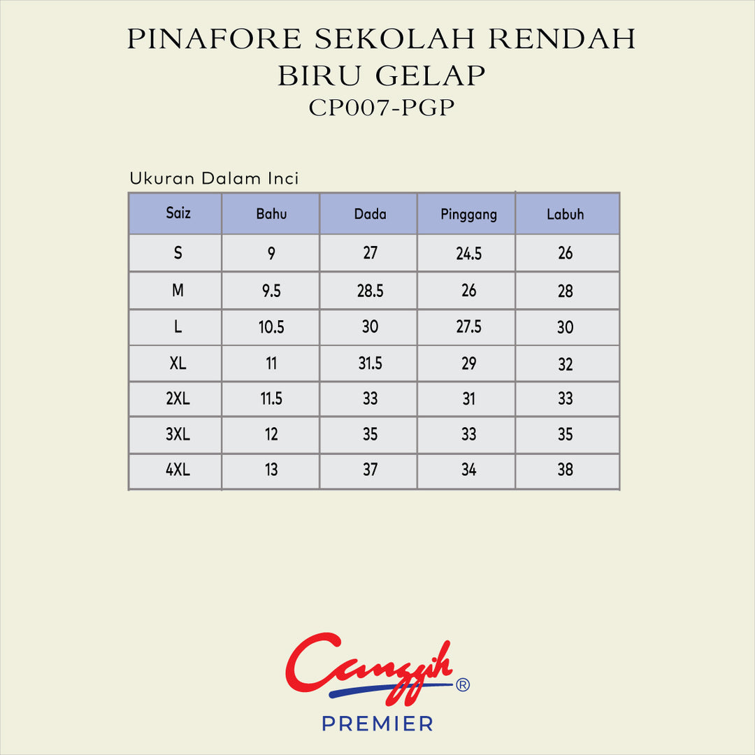 Pinafore Sekolah Rendah Biru Gelap
