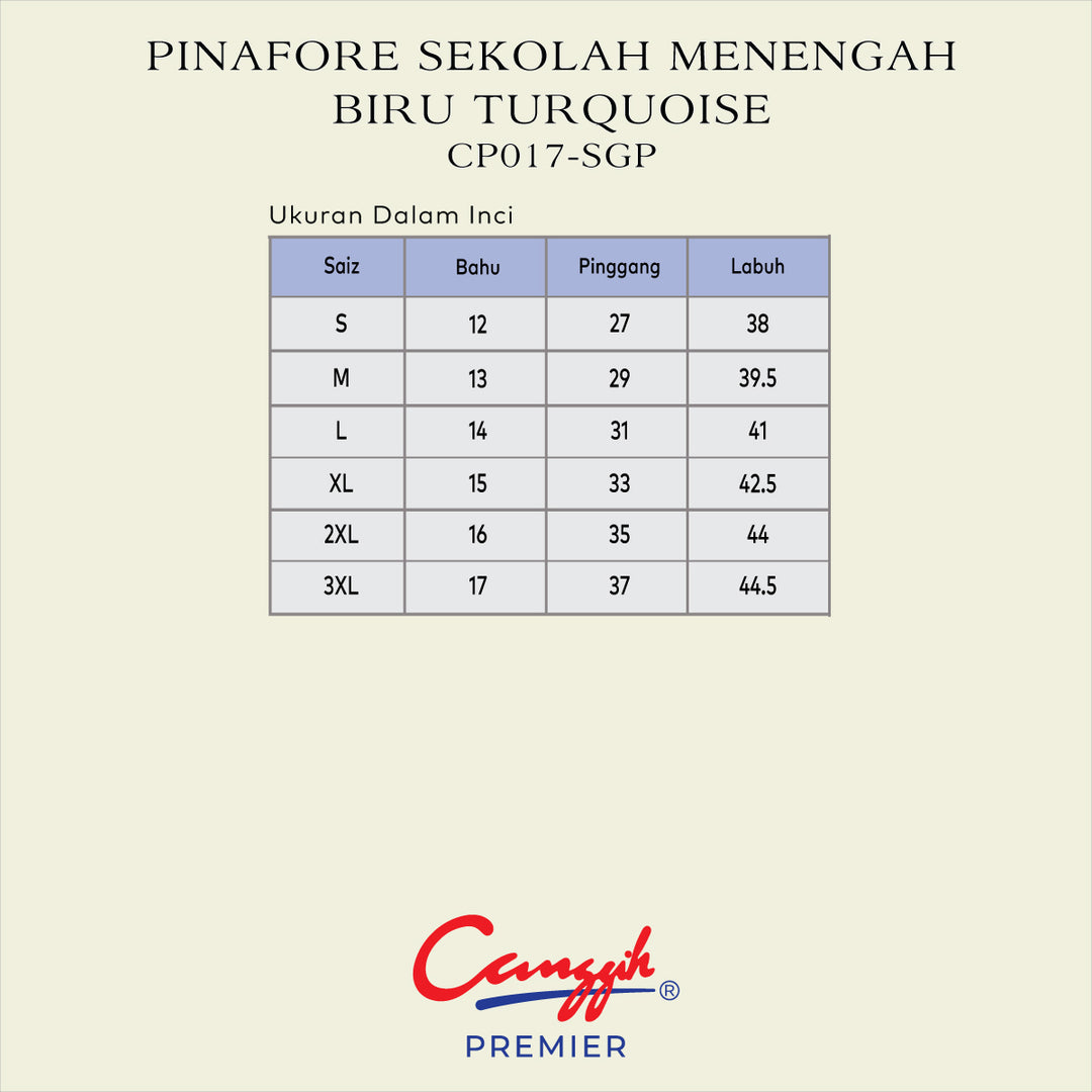 Pinafore Sekolah Menengah Biru Turquoise