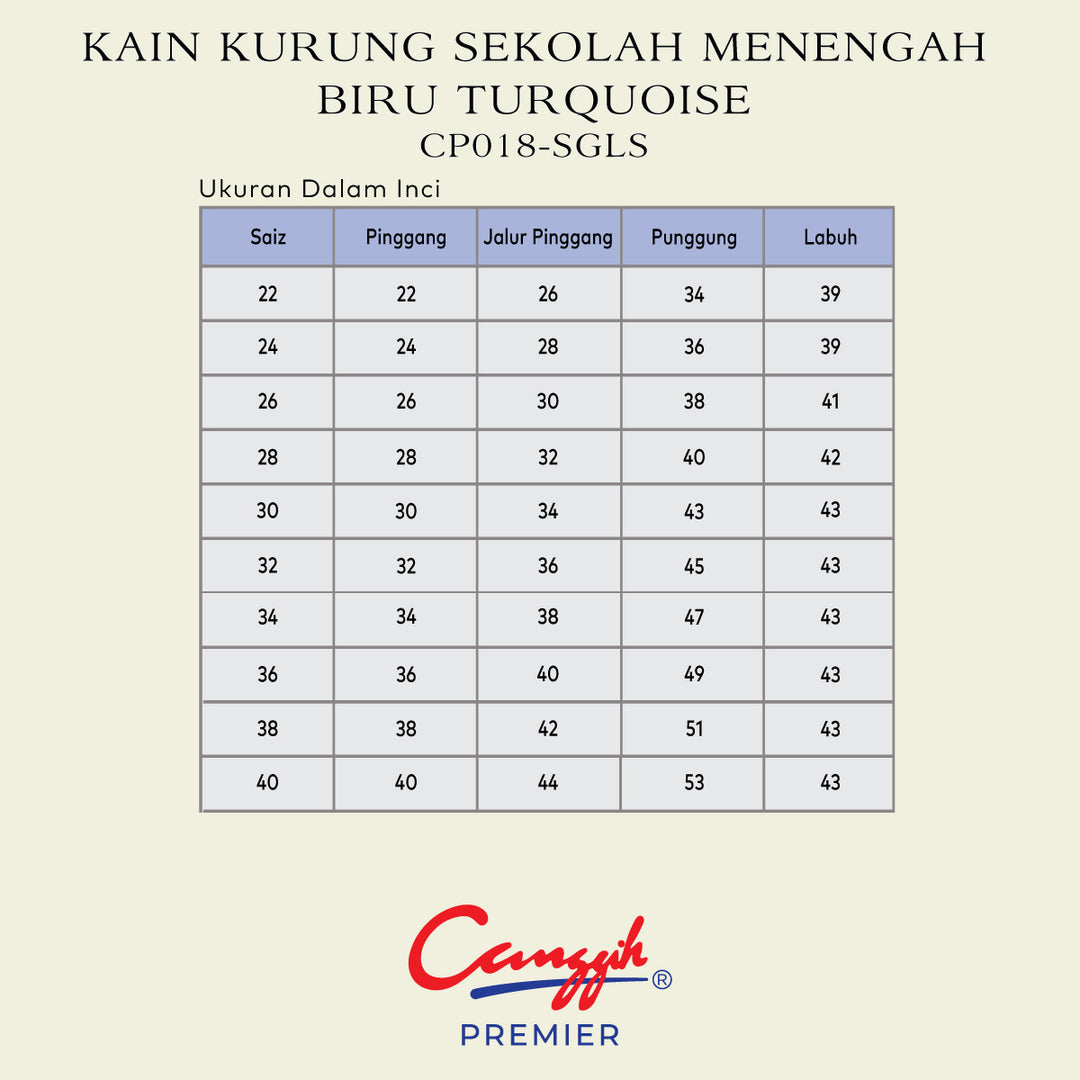 Kain Kurung Sekolah Menengah Biru Turquoise