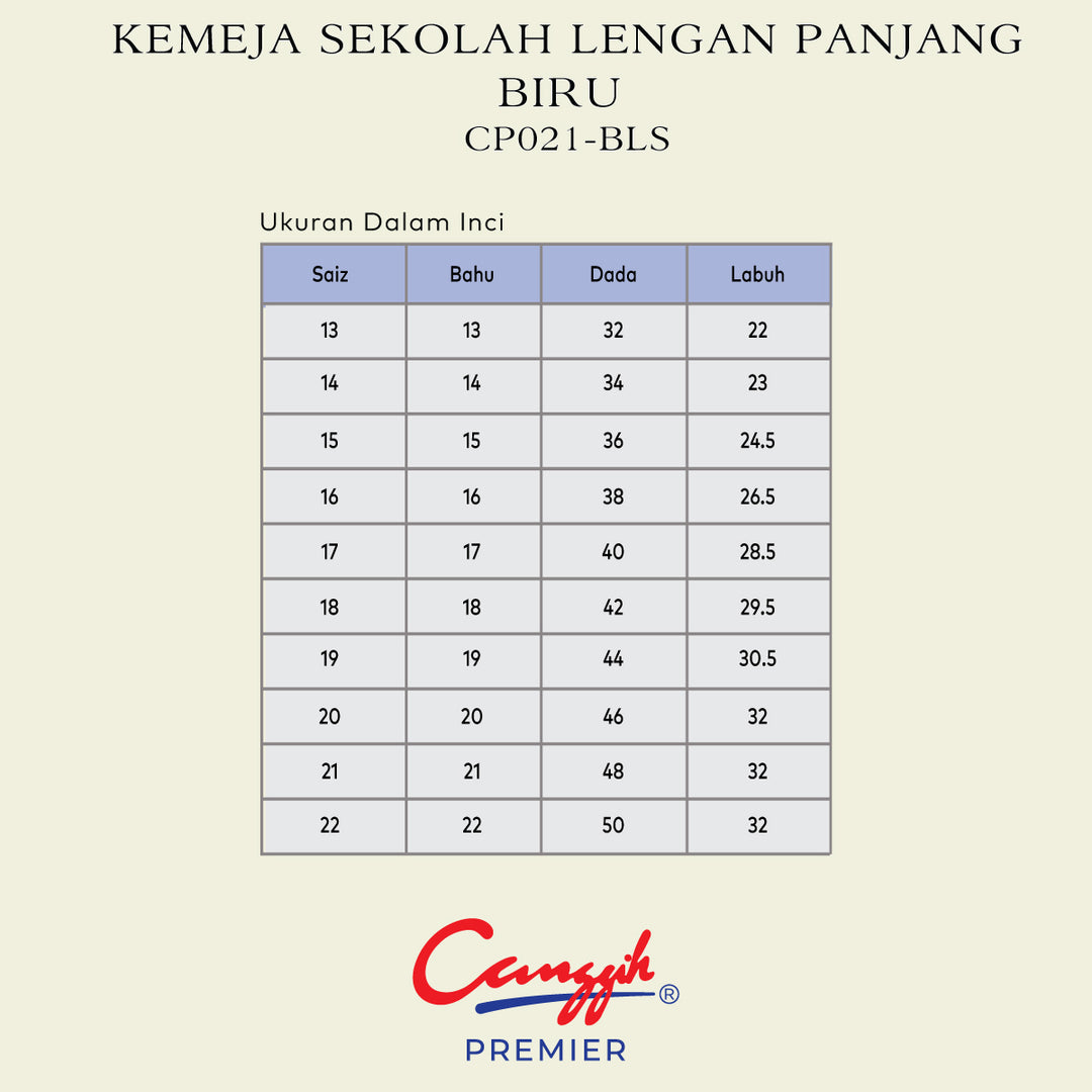 Kemeja Sekolah Lengan Panjang Biru