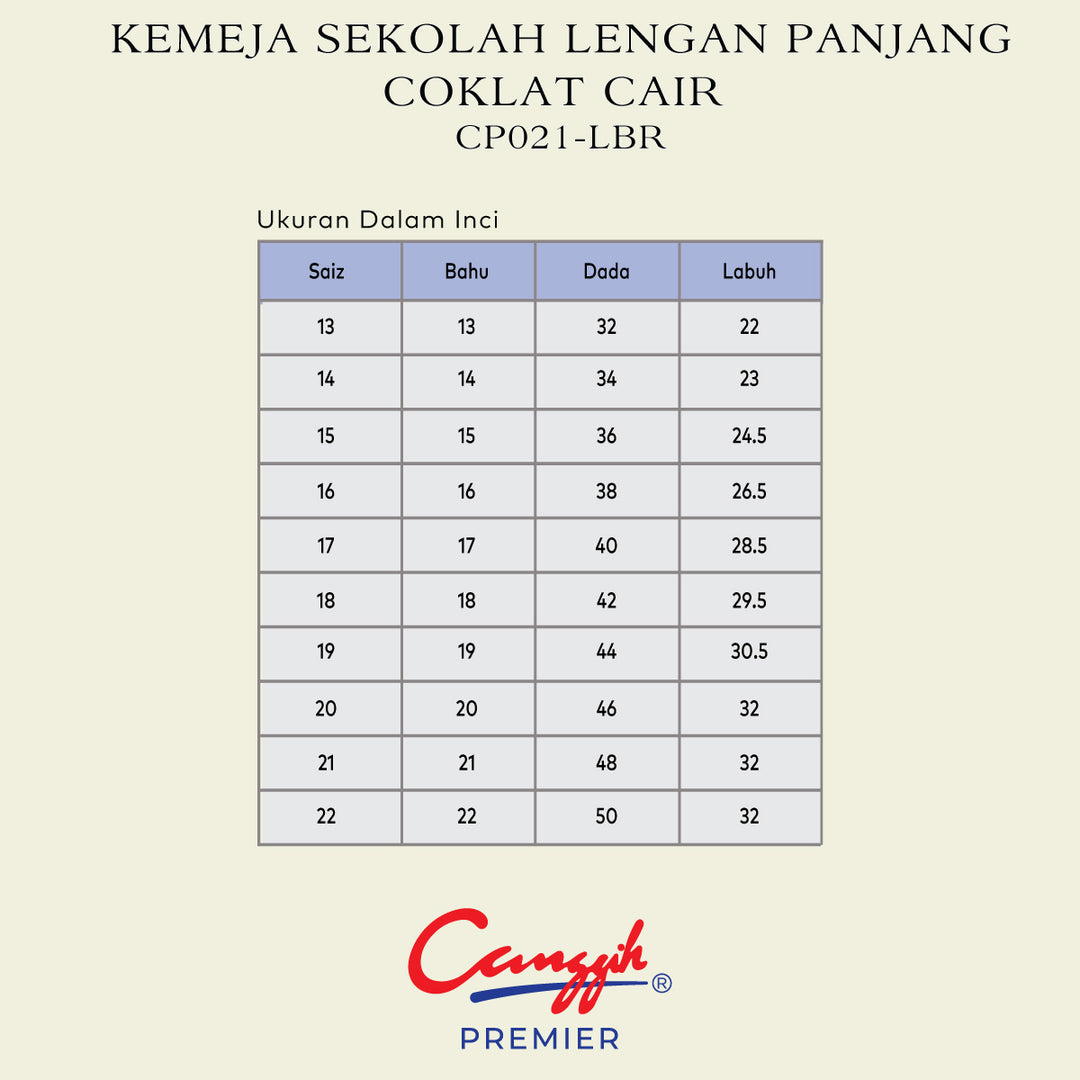 Kemeja Sekolah Lengan Panjang Coklat Cair