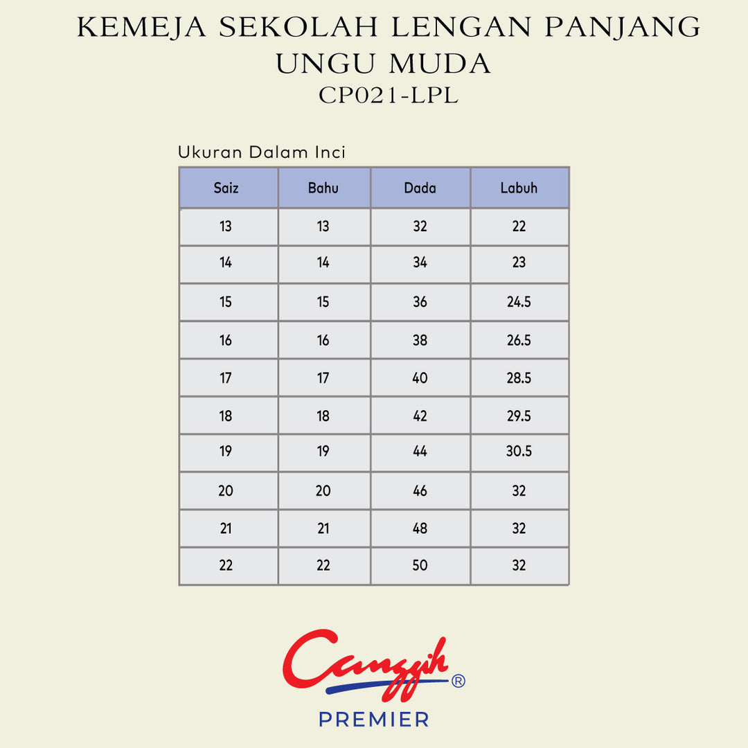 Kemeja Sekolah Lengan Panjang Ungu Muda