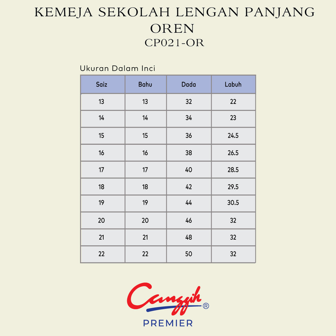 Kemeja Sekolah Lengan Panjang Oren