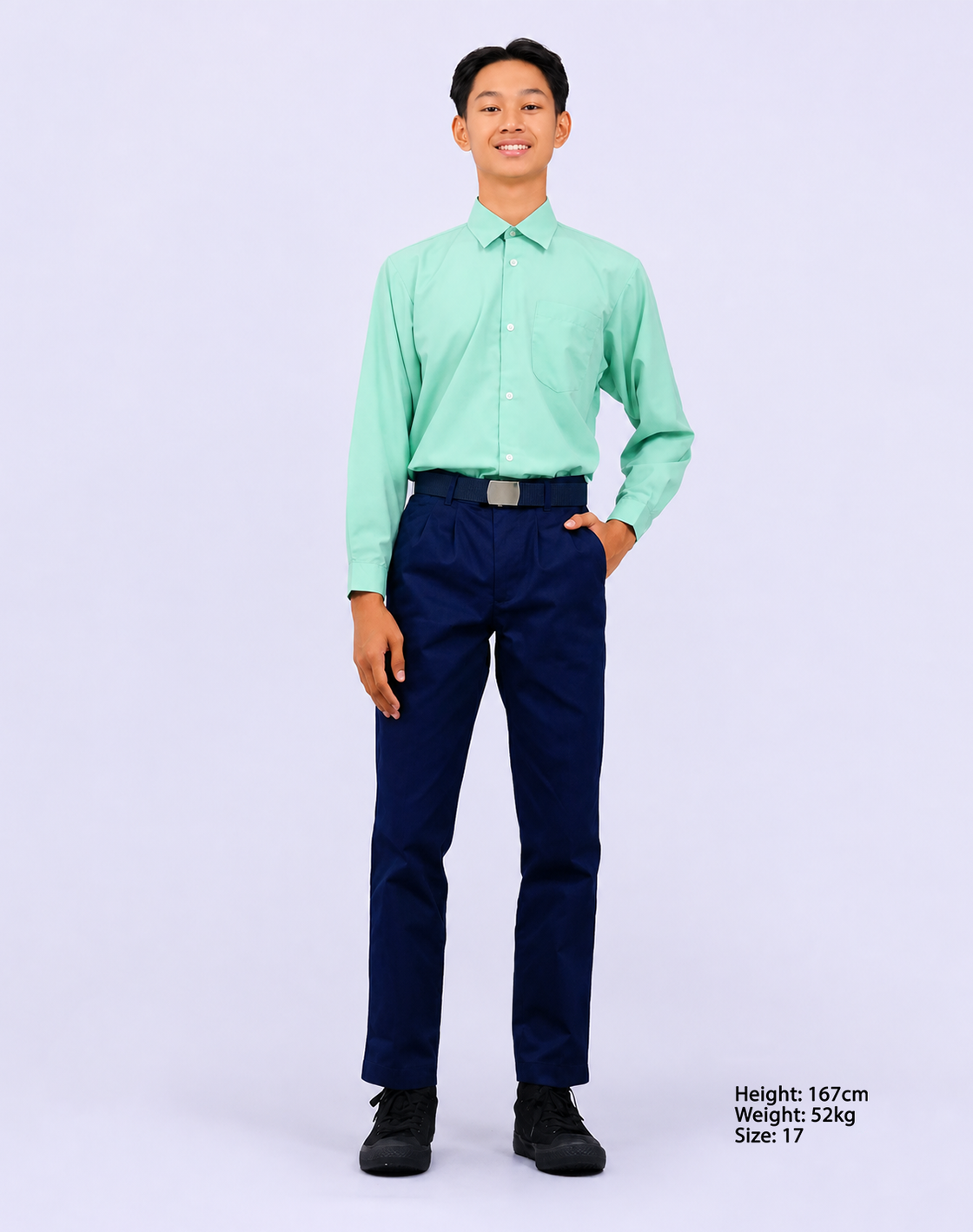 Kemeja Sekolah Lengan Panjang Hijau Teal