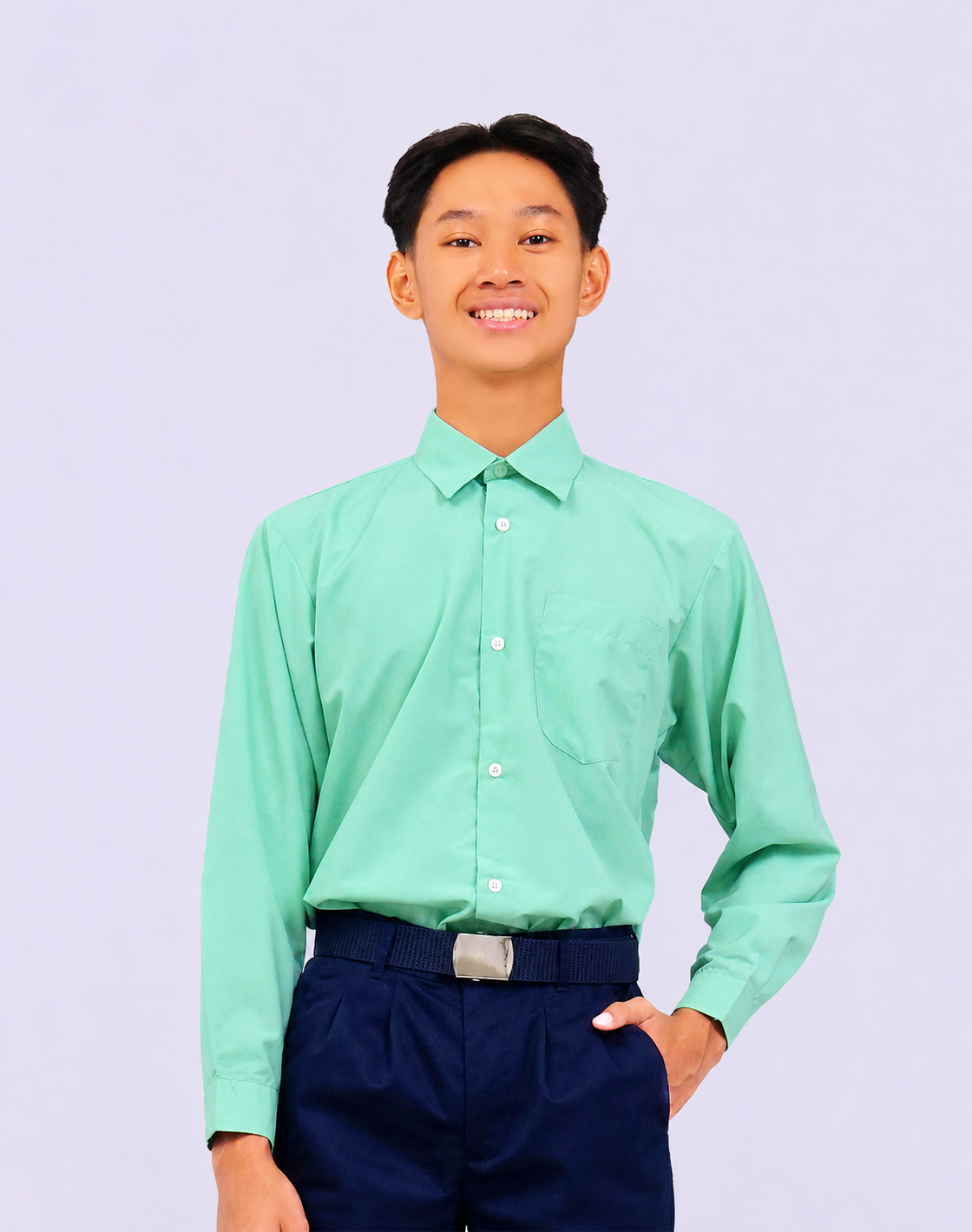 Kemeja Sekolah Lengan Panjang Hijau Teal