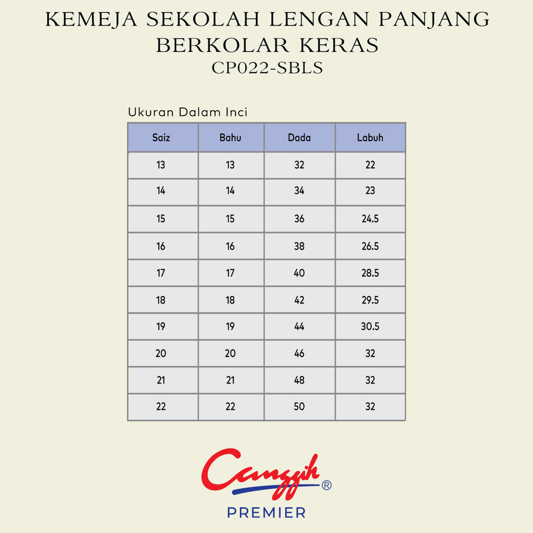 Kemeja Sekolah Lengan Panjang Berkolar Keras