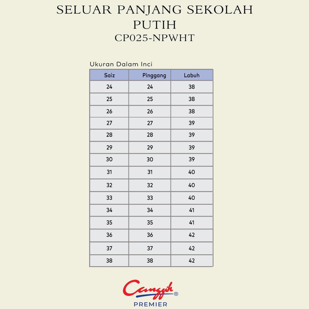 Seluar Panjang Sekolah Putih