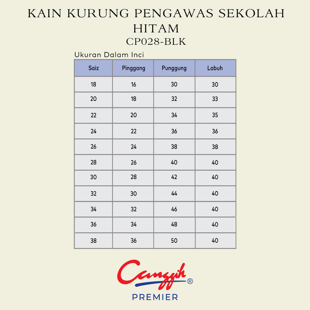 Kain Kurung Kipas Belakang Pengawas Sekolah Hitam