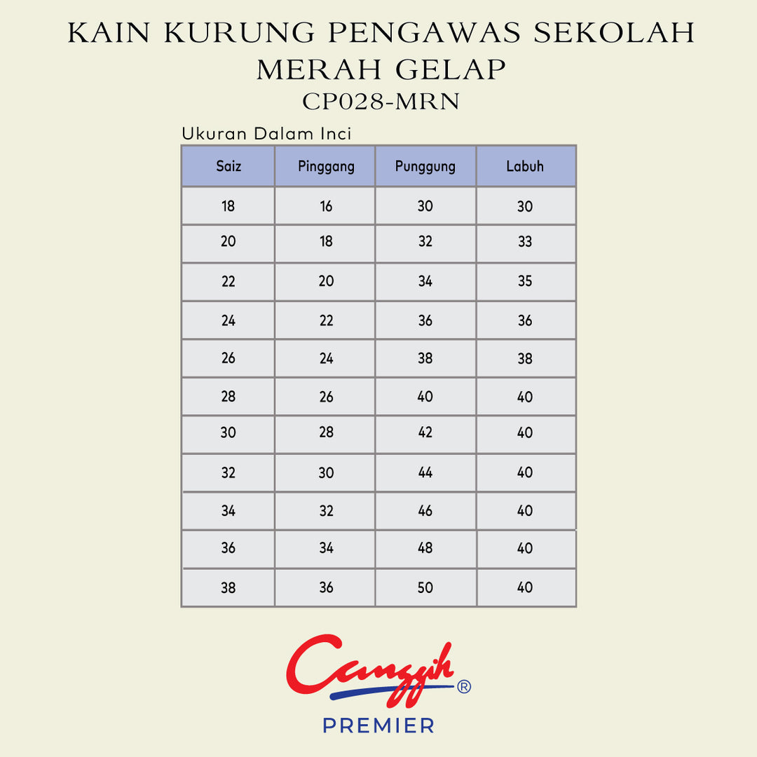 Kain Kurung Kipas Belakang Pengawas Sekolah Merah Gelap