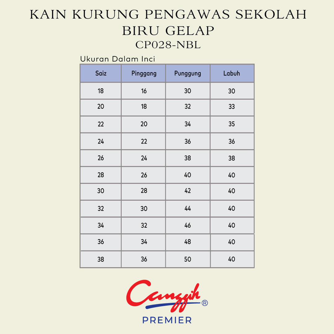Kain Kurung Kipas Belakang Pengawas Sekolah Biru Gelap