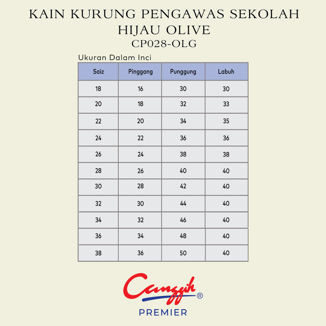 Kain Kurung Kipas Belakang Pengawas Sekolah Hijau Olive