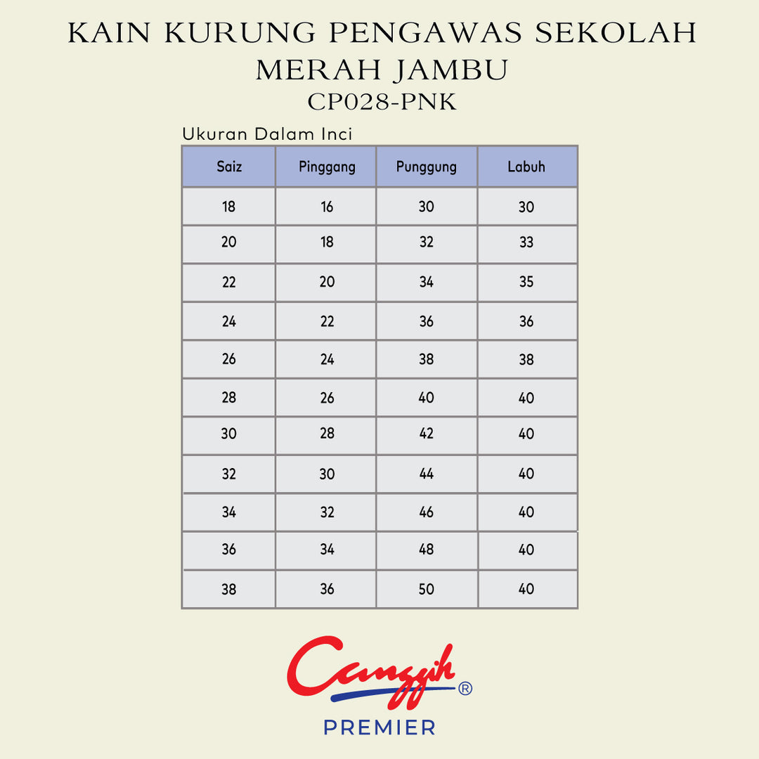 Kain Kurung Kipas Belakang Pengawas Sekolah Merah Jambu