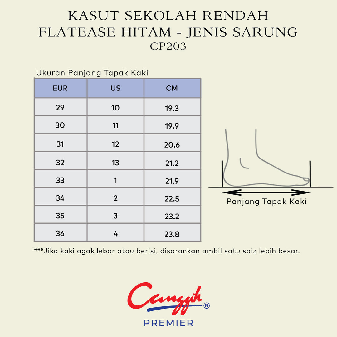 Kasut Sekolah Rendah FlatEase Hitam – Jenis Sarung