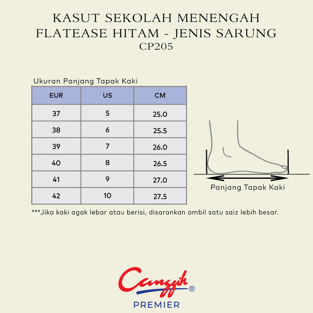 Kasut Sekolah Menengah FlatEase Hitam – Jenis Sarung