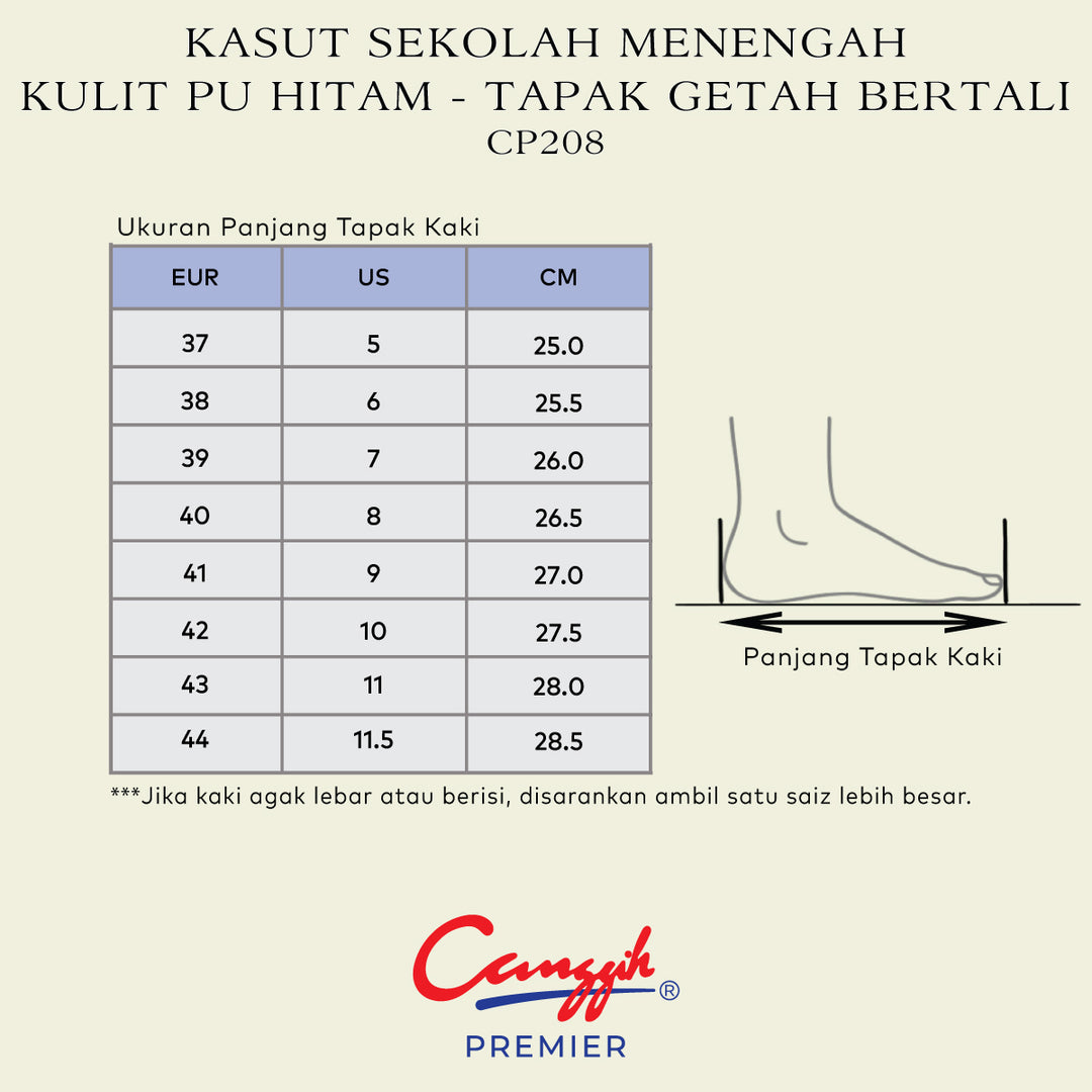 Kasut Sekolah Menengah Kulit PU Hitam – Tapak Getah Bertali
