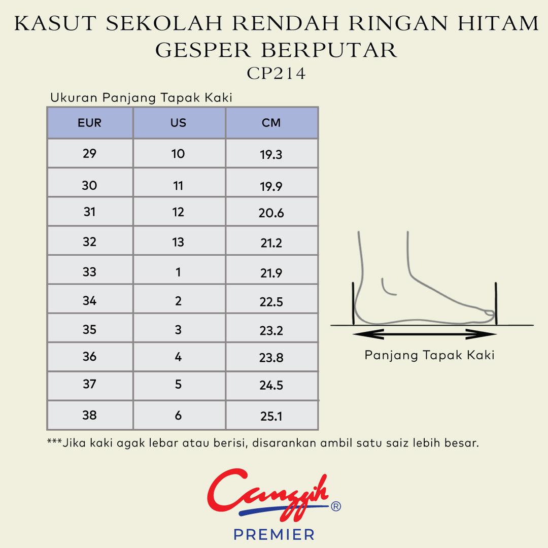 Kasut Sekolah Rendah Ringan Hitam – Jenis Gesper Berputar