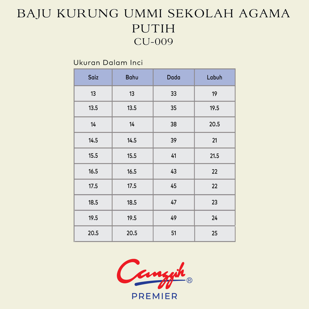 Baju Kurung Ummi Sekolah Agama Putih