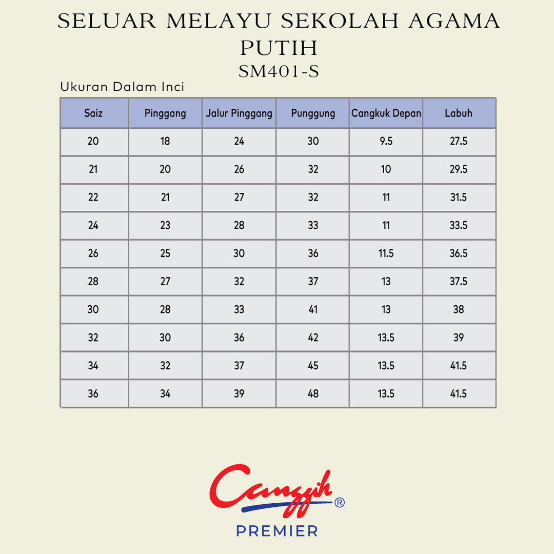 Seluar Melayu Sekolah Agama Putih